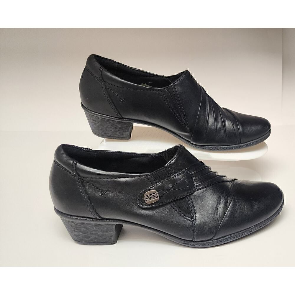 Earth Origins Womens Shoes Black Madison Leather Slip On Block Heel Pumps 9W